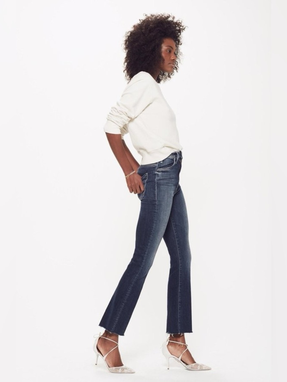 MOTHER Denim Hustler Ankle Fray On The Edge, Dark Blue Slim Bootcut Jean Sz 25